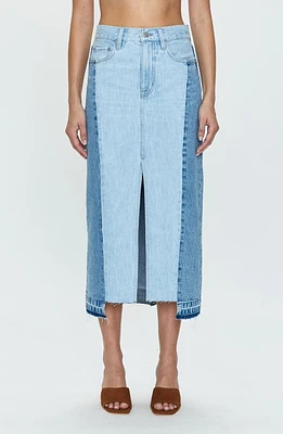 Pistola Alice Two-Tone Fray Hem Midi Denim Skirt Palais at Nordstrom,