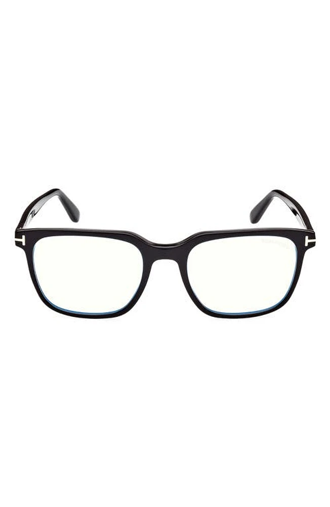 TOM FORD 53mm Square Blue Light Blocking Glasses in Shiny Black at Nordstrom