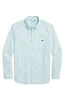 vineyard vines On-The-Go Gingham Button-Down Shirt Bleach Aqua Plaid at Nordstrom,