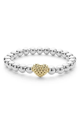 LAGOS Heart Charm Beaded Stretch Bracelet in Silver Gold at Nordstrom, Size 7