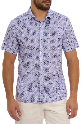 Robert Graham Zambia Floral Geo Short Sleeve Button-Up Shirt Purple at Nordstrom,