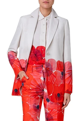 Akris Alvina Border Print Cotton & Silk Blend Jacket in Poppy-Greige at Nordstrom, Size 2