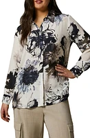 Marina Rinaldi Floral Silk Crêpe de Chine Button-Up Shirt White at Nordstrom,