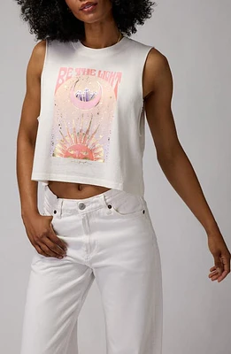 Spiritual Gangster Be the Light Crop Recycled Cotton Blend Graphic Tank White at Nordstrom,