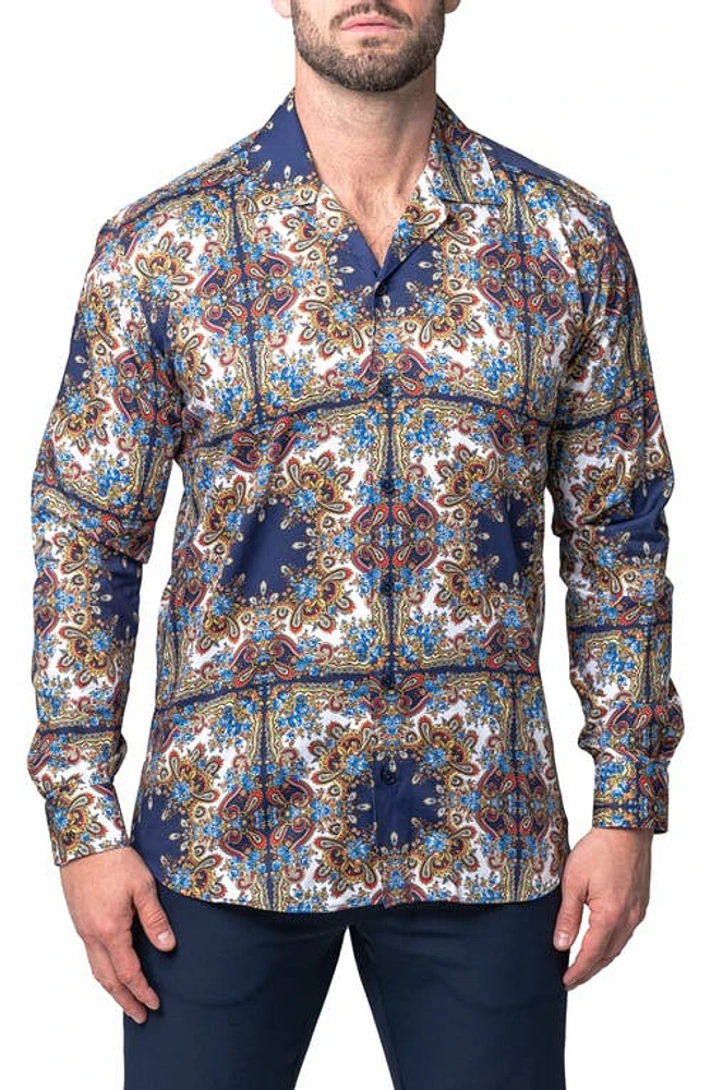 Maceoo Archemedis Florentine Print Regular Fit Cotton Button-Up Shirt Blue Multi at Nordstrom,