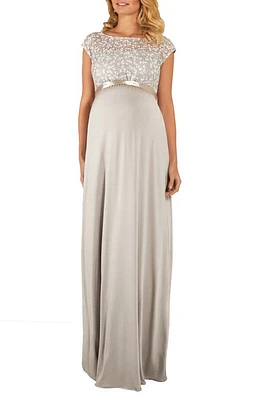 Tiffany Rose Mia Lace & Jersey Maternity Gown Silver at Nordstrom,