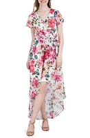 Julia Jordan Floral High-Low Faux Wrap Dress in Ivory Multi at Nordstrom, Size 16