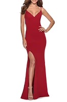 La Femme Strappy Back Jersey Gown Red at Nordstrom,