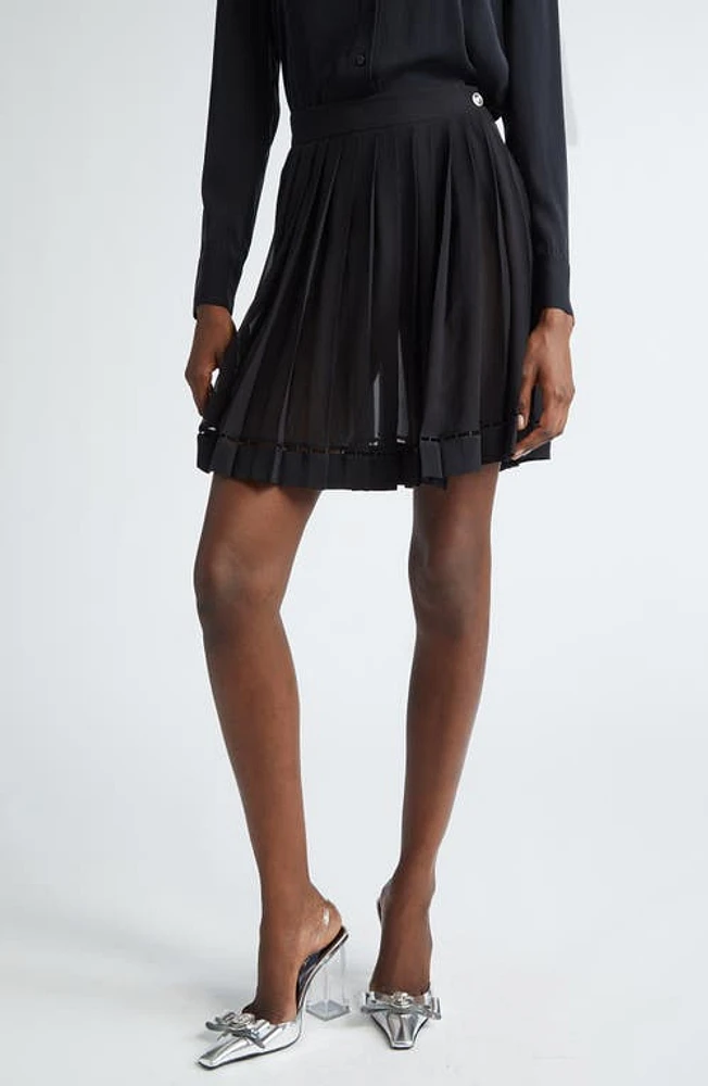 Versace Pleated Silk Georgette Skirt Black at Nordstrom, Us