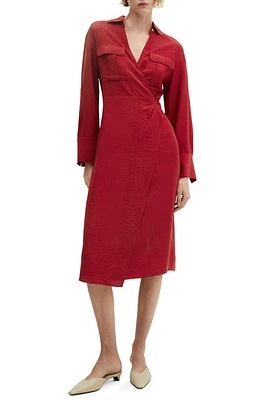 MANGO Long Sleeve Wrap Dress Red at Nordstrom,