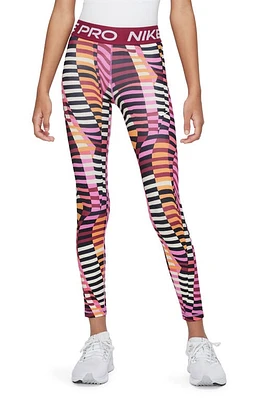 Nike Kids' Allover Print Dri-FIT Sport Leggings in Playful Pink/Noble Red/White at Nordstrom, Size Xl