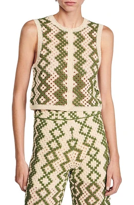 sandro Henrika Sleeveless Crop Cardigan Ecru /Olive Green at Nordstrom,