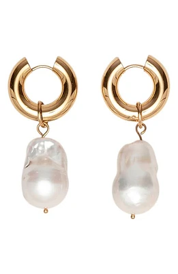 st. Moran Capri Freshwater Pearl Huggie Earrings in White at Nordstrom