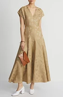 Lafayette 148 New York Botanical Jacquard Fit & Flare Maxi Dress Cadet Khaki at Nordstrom,