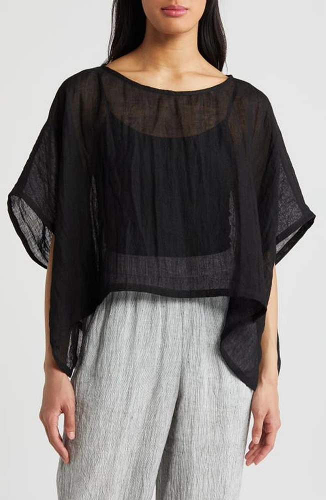 Eileen Fisher Bateau Neck Organic Linen Crop Poncho in Black at Nordstrom, Size Xx-Small