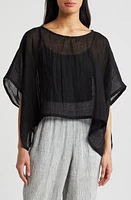 Eileen Fisher Bateau Neck Organic Linen Crop Poncho in Black at Nordstrom, Size Xx-Small