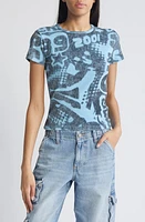 BDG Urban Outfitters Aughts Allover Print Baby Tee Bright Blue at Nordstrom,