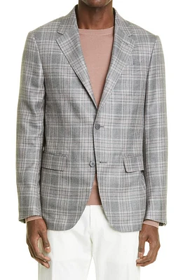 ZEGNA Prince of Wales Easy Fit Cashmere, Silk & Hemp Blazer Md Gry Ck at Nordstrom, Us