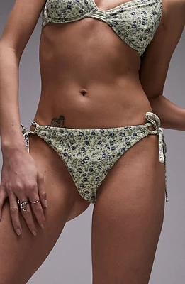 Topshop Floral Side Tie Bikini Bottoms Green Multi at Nordstrom, Us