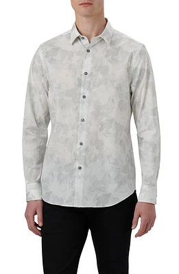 Bugatchi Julian Shaped Fit Leaf Print Stretch Cotton Button-Up Shirt Chalk at Nordstrom,