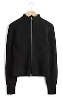 & Other Stories St. Daina Mock Neck Zip Wool Blend Cardigan Black Dark at Nordstrom,