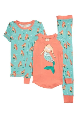 Munki Kids' Mermaids Fitted Three-Piece Pajamas Mint at Nordstrom,