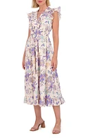 Vince Camuto Floral Ruffle Cotton Midi Dress Blue at Nordstrom,