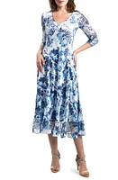 Komarov Floral Charmeuse & Lace Cocktail Midi Dress in Santorini at Nordstrom, Size X-Large