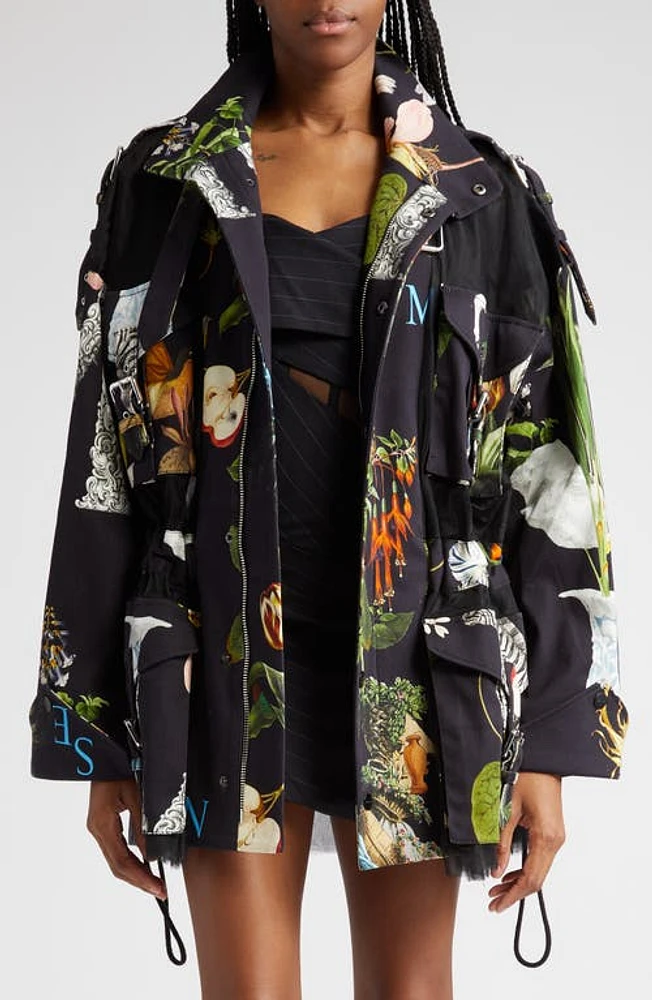 MONSE Mixed Print Stretch Cotton Cargo Jacket in Black Print at Nordstrom, Size X-Small