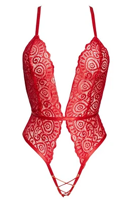 Roma Confidential Plunge Lace Open Gusset Teddy at Nordstrom,