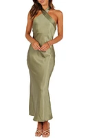 Petal & Pup Grasie Stretch Satin Halter Dress Olive at Nordstrom,