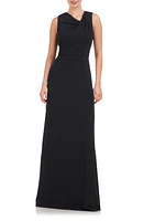 JS Collections Marcelle Asymmetric Neck Scuba Crepe A-Line Gown Black at Nordstrom,