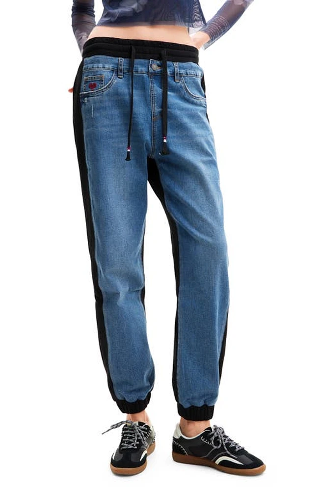 Desigual Contrast Jogger Jeans in Blue at Nordstrom, Size Small