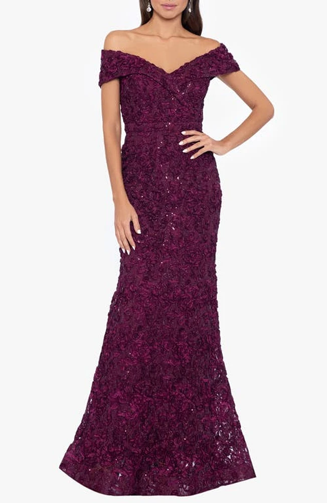 Xscape Evenings Off the Shoulder Embroidered Gown at Nordstrom,