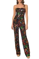 Dress the Population Preston Floral Sequin Strapless Jumpsuit Black Multi at Nordstrom,