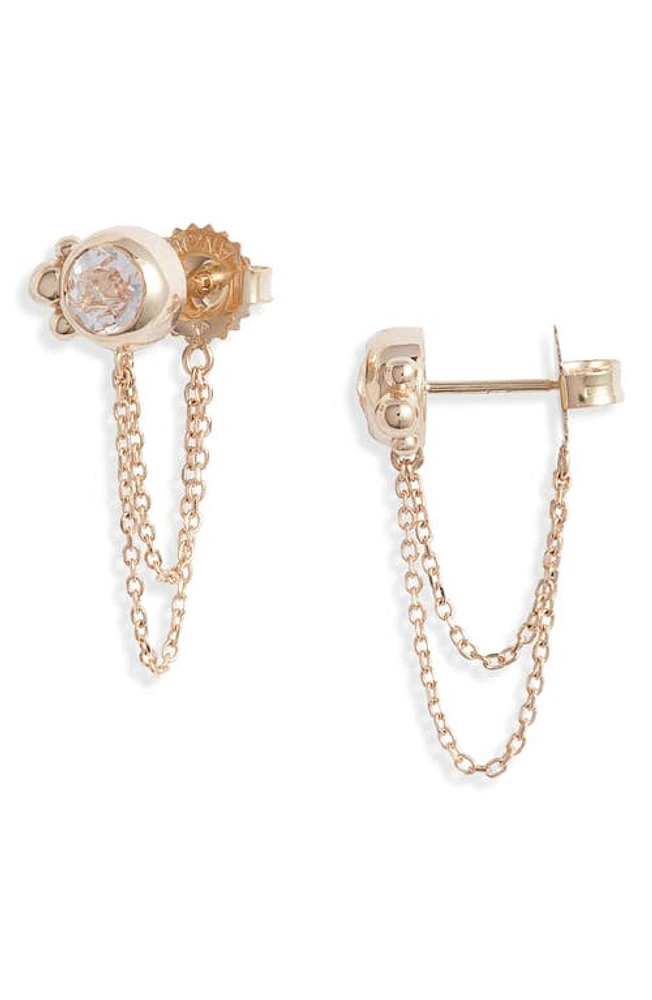 Anzie Bonheur White Topaz Chain Stud Earrings in Yellow Gold/White at Nordstrom