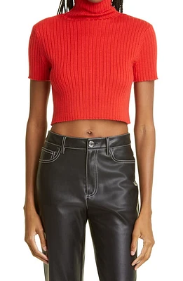 STAUD Lilou Crop Wool Blend Turtleneck Sweater in Cherry at Nordstrom, Size X-Large