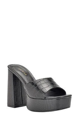 GUESS Jadah Reptile Embossed Platform Sandal Black 002 at Nordstrom,