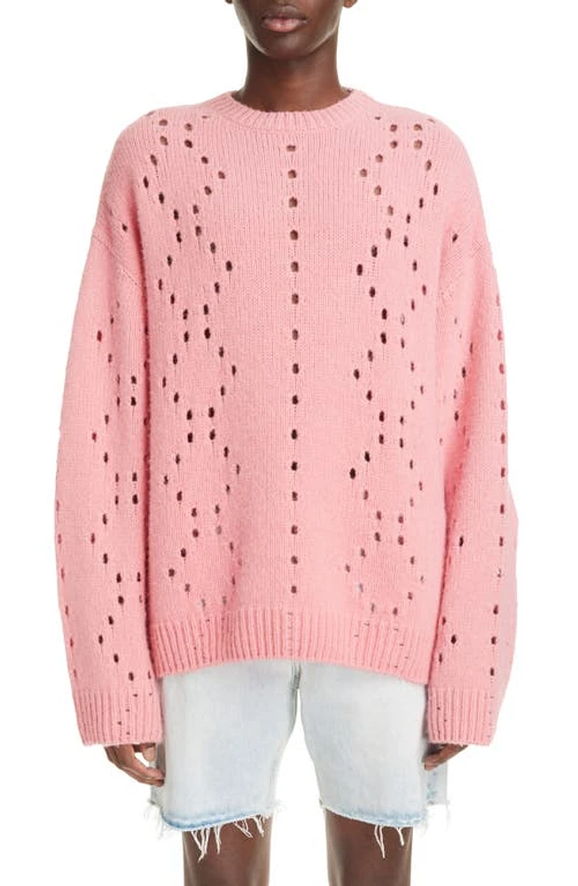 Givenchy Oversize Pointelle Stitch Crewneck Sweater Flamingo at Nordstrom,