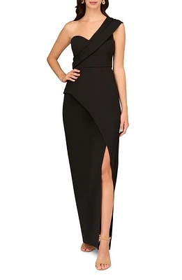 Aidan Mattox by Adrianna Papell One-Shoulder Crepe Column Gown Black at Nordstrom,