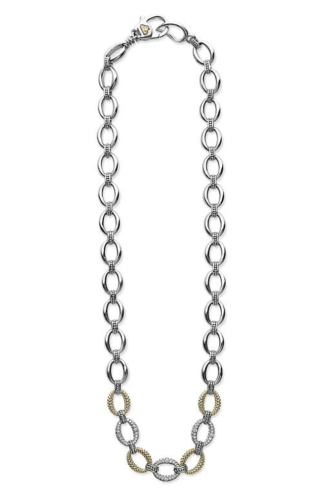 LAGOS Caviar Lux Pavé Diamond Link Necklace in Silver at Nordstrom