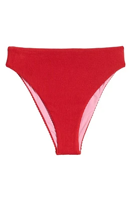 FARM Rio Ribbed High Leg Bikini Bottoms Pink And Red at Nordstrom,