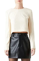 Grey Lab Power Shoulder Sequin Crop Top Cream at Nordstrom,