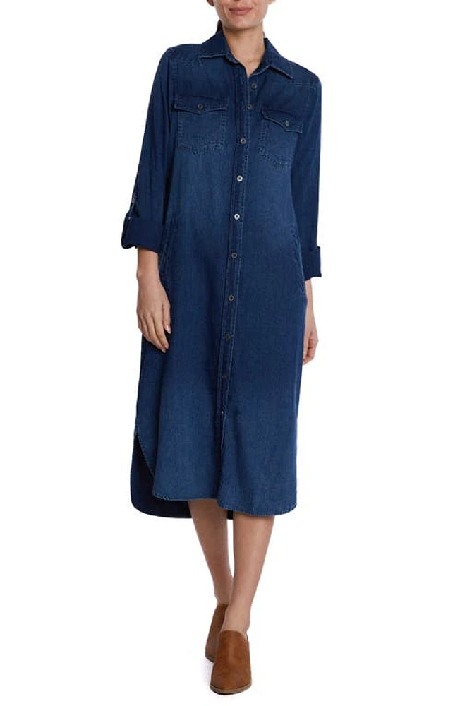 Wash Lab Denim Midi Shirtdress Blue at Nordstrom,