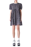 English Factory Floral Puff Sleeve Babydoll Dress Black/White at Nordstrom,