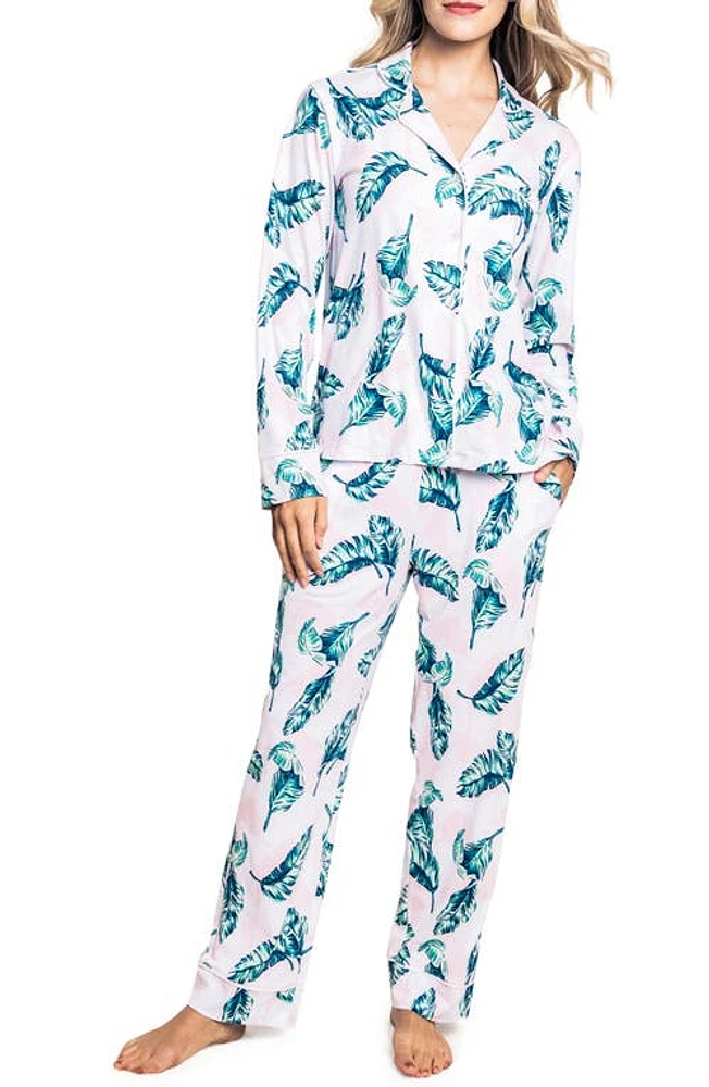 Petite Plume St. Tropez Palms Cotton Jersey Pajamas Green at Nordstrom,