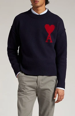 Ami PARIS de Coeur Monogram Wool Sweater Night Blue at Nordstrom,