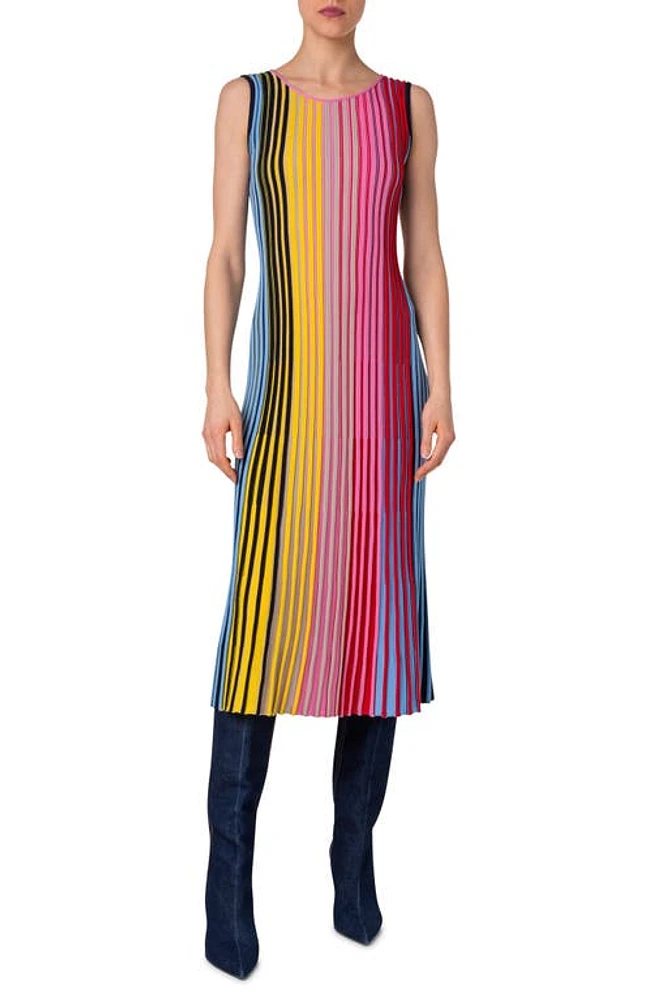 Akris punto Rainbow Stripe Wool Sweater Dress Multicolor Pink at Nordstrom,