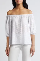 Loveappella Eyelet Off the Shoulder Top White at Nordstrom,