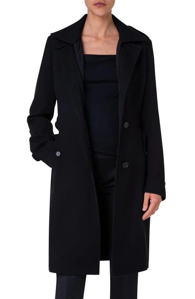 Akris punto Wool Tricotine Trench Coat Black 009 at Nordstrom,